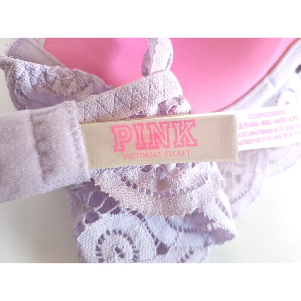 Victoria's Secret Pink Push Up Bralette Bra Size XS Padded Purple Floral Lace - Picture 4 of 7